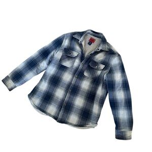 VTG Men's Big Mac Work Wear Blue Plaid Sherpa Faux Fur Lined Shirt Jacket Snap M